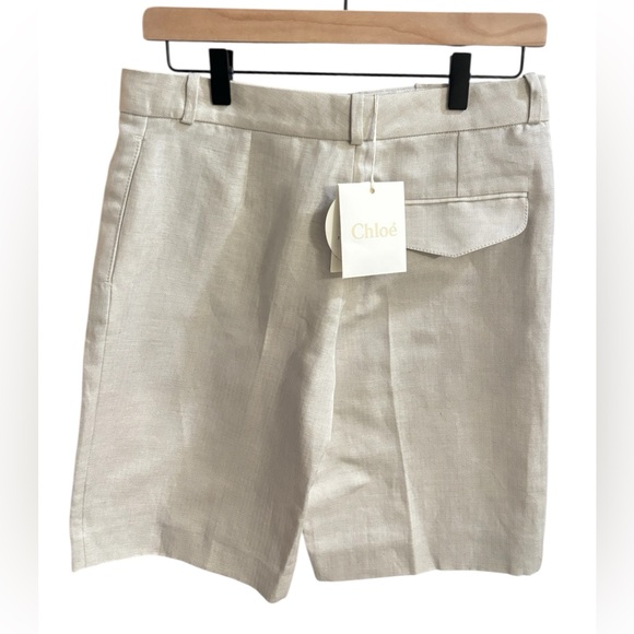 Chloe Amanda Bermuda Shorts Beige Linen Blend NWT - Picture 2 of 7